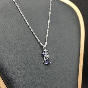 925 Silver CZ Amethyst Cat Necklace Purple Christmas Anniversary Birthday Gift